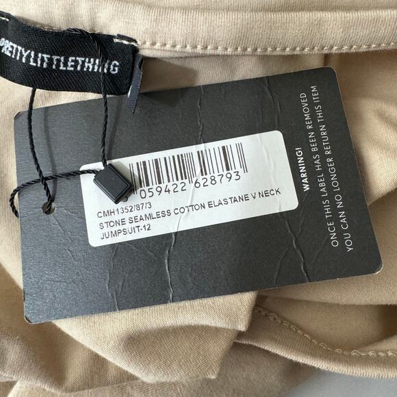 Prettylittlethings Stone Seamless Cotton Elastane V Neck Jumpsuit Size 8 NWT - Picture 9 of 10